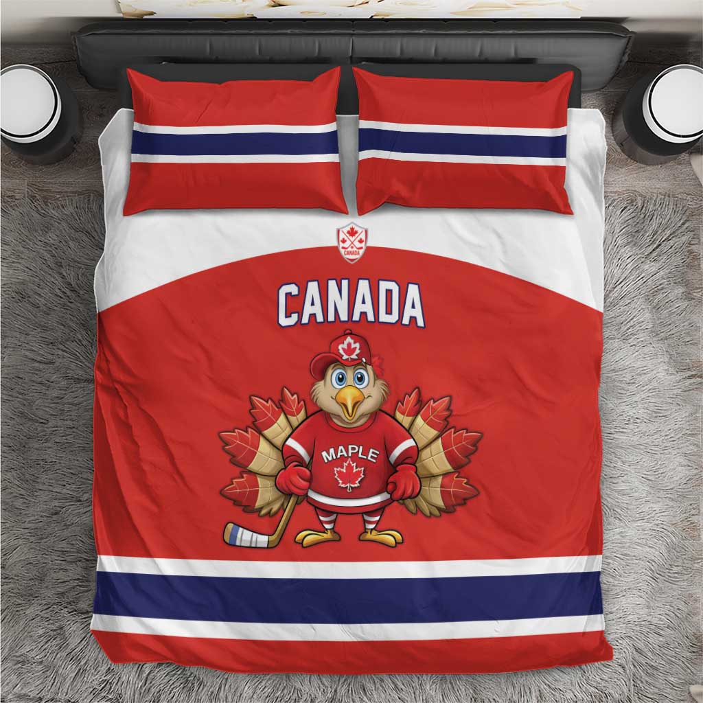 Canada Ice Hockey Bedding Set Maple Leaf Turkey Mascot