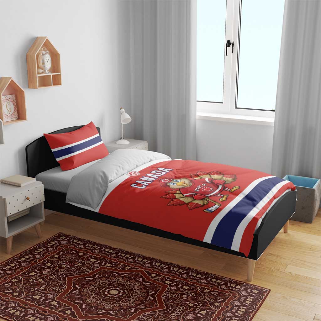 Canada Ice Hockey Bedding Set Maple Leaf Turkey Mascot