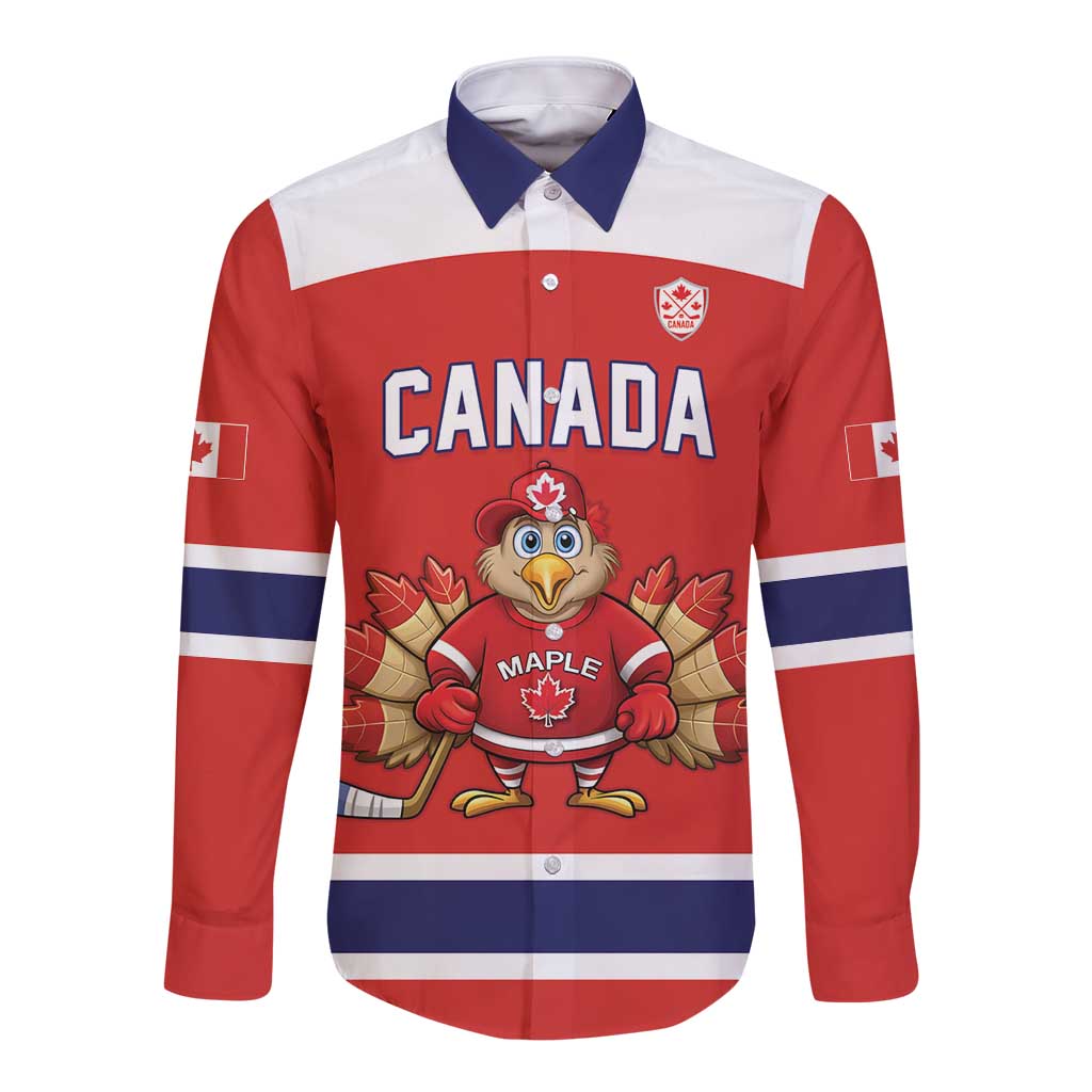 Canada Ice Hockey Custom Long Sleeve Button Shirt Maple Leaf Turkey Mascot