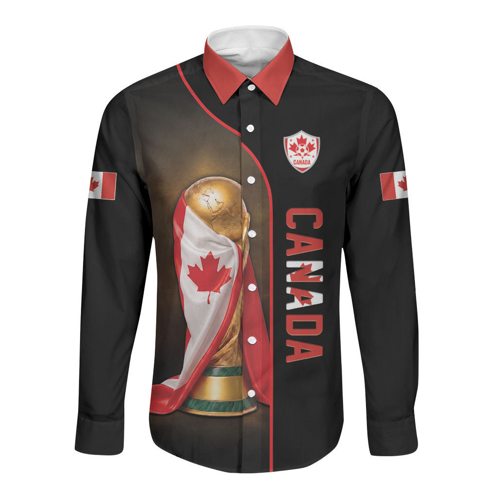 Personalized Canada Football 2026 Long Sleeve Button Shirt Trophy Flag Pride Art