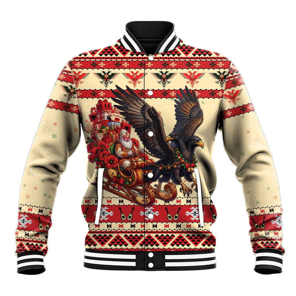Albania Christmas Baseball Jacket Double Headed Eagle Santa Sleigh