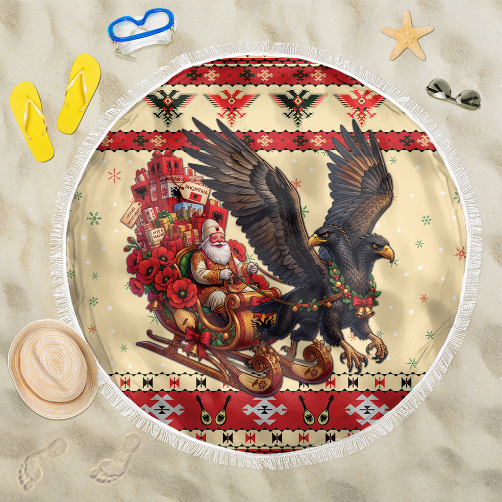 Albania Christmas Beach Blanket Double Headed Eagle Santa Sleigh
