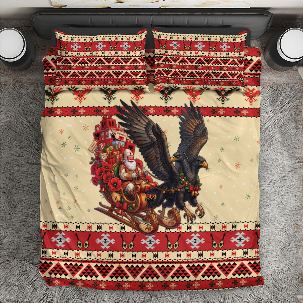 Albania Christmas Bedding Set Double Headed Eagle Santa Sleigh