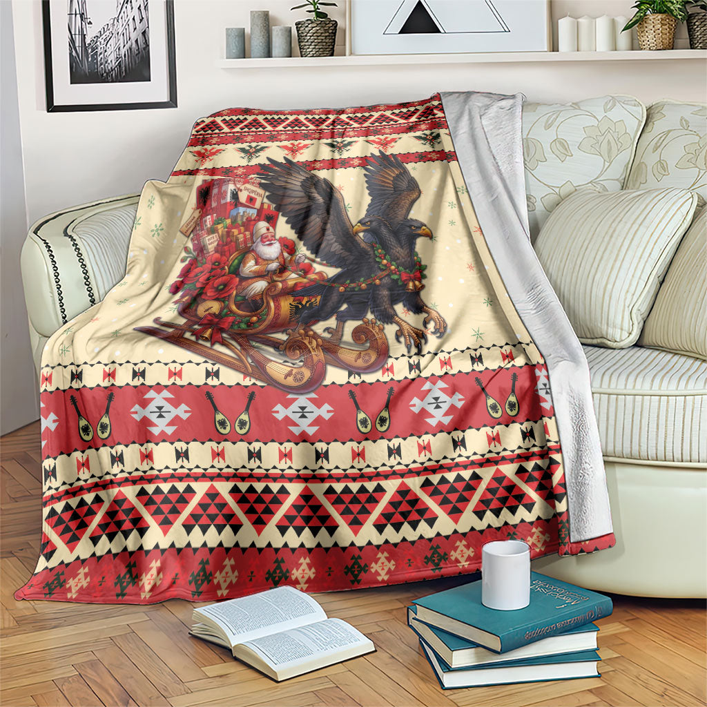 Albania Christmas Blanket Double Headed Eagle Santa Sleigh