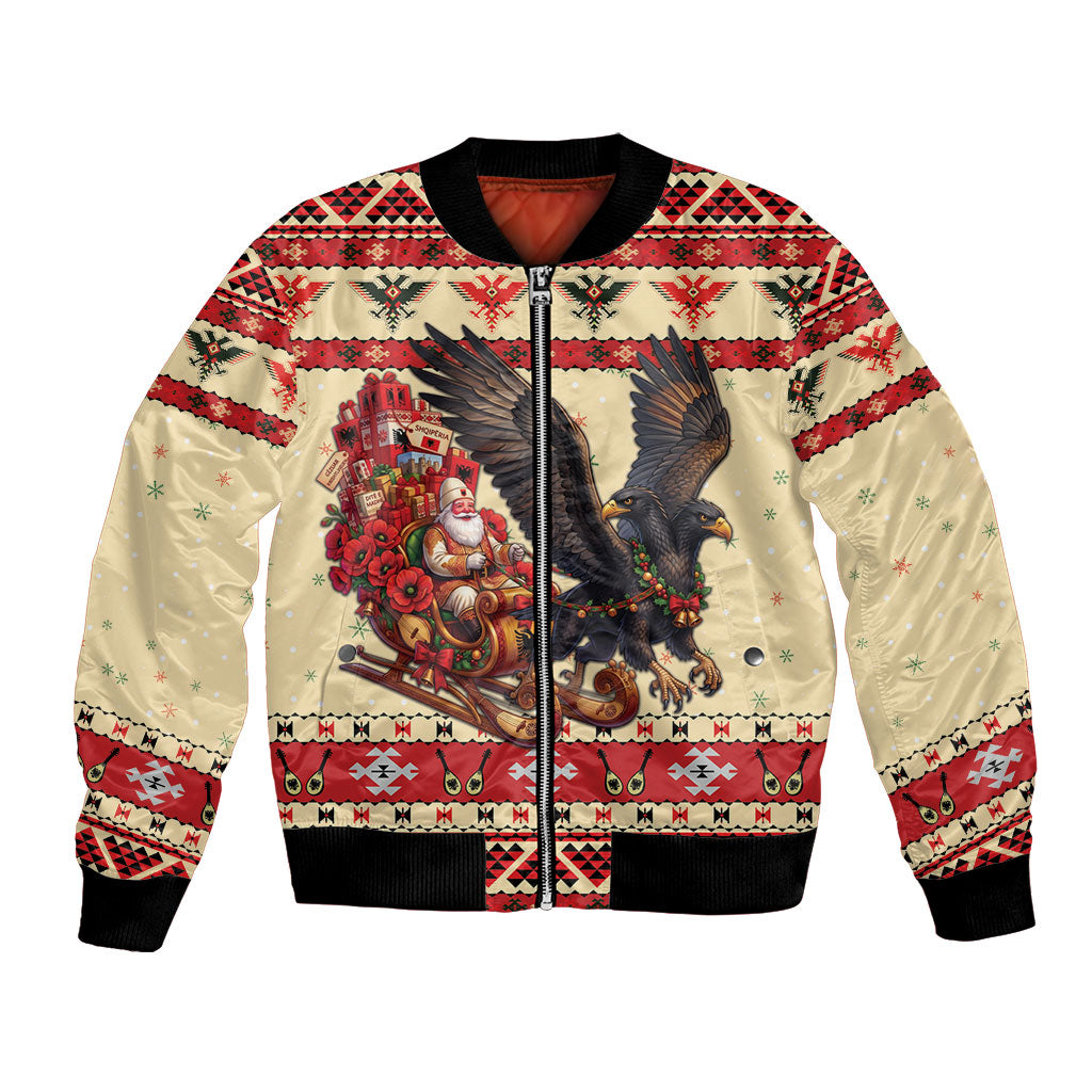 Albania Christmas Bomber Jacket Double Headed Eagle Santa Sleigh
