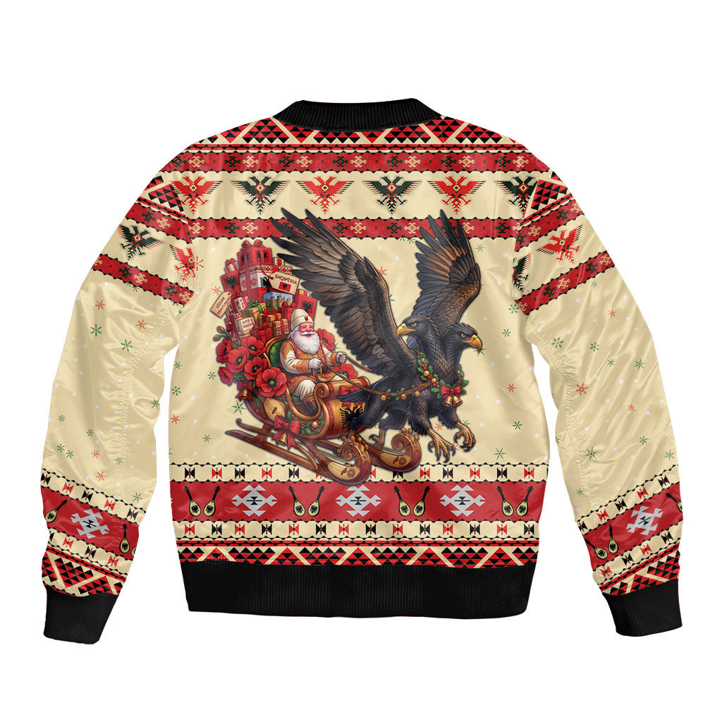 Albania Christmas Bomber Jacket Double Headed Eagle Santa Sleigh