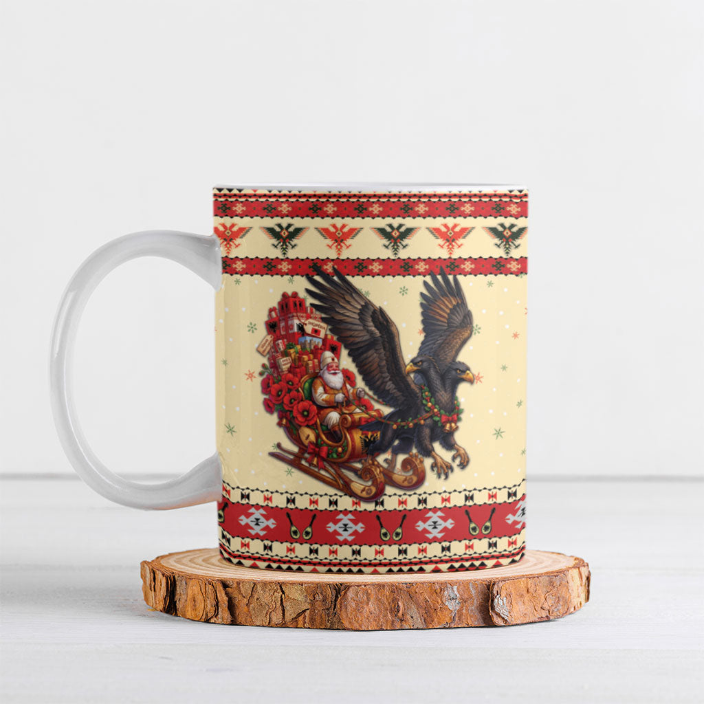 Albania Christmas Ceramic Mug Double Headed Eagle Santa Sleigh