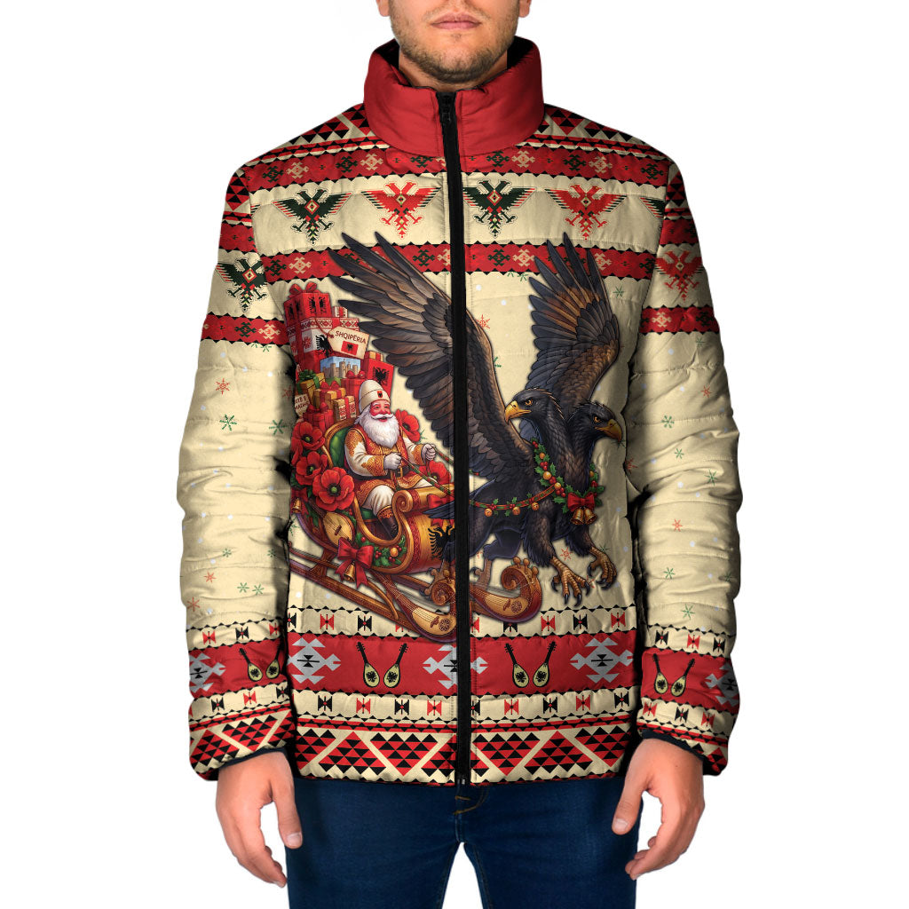 Albania Christmas Padded Jacket Double Headed Eagle Santa Sleigh
