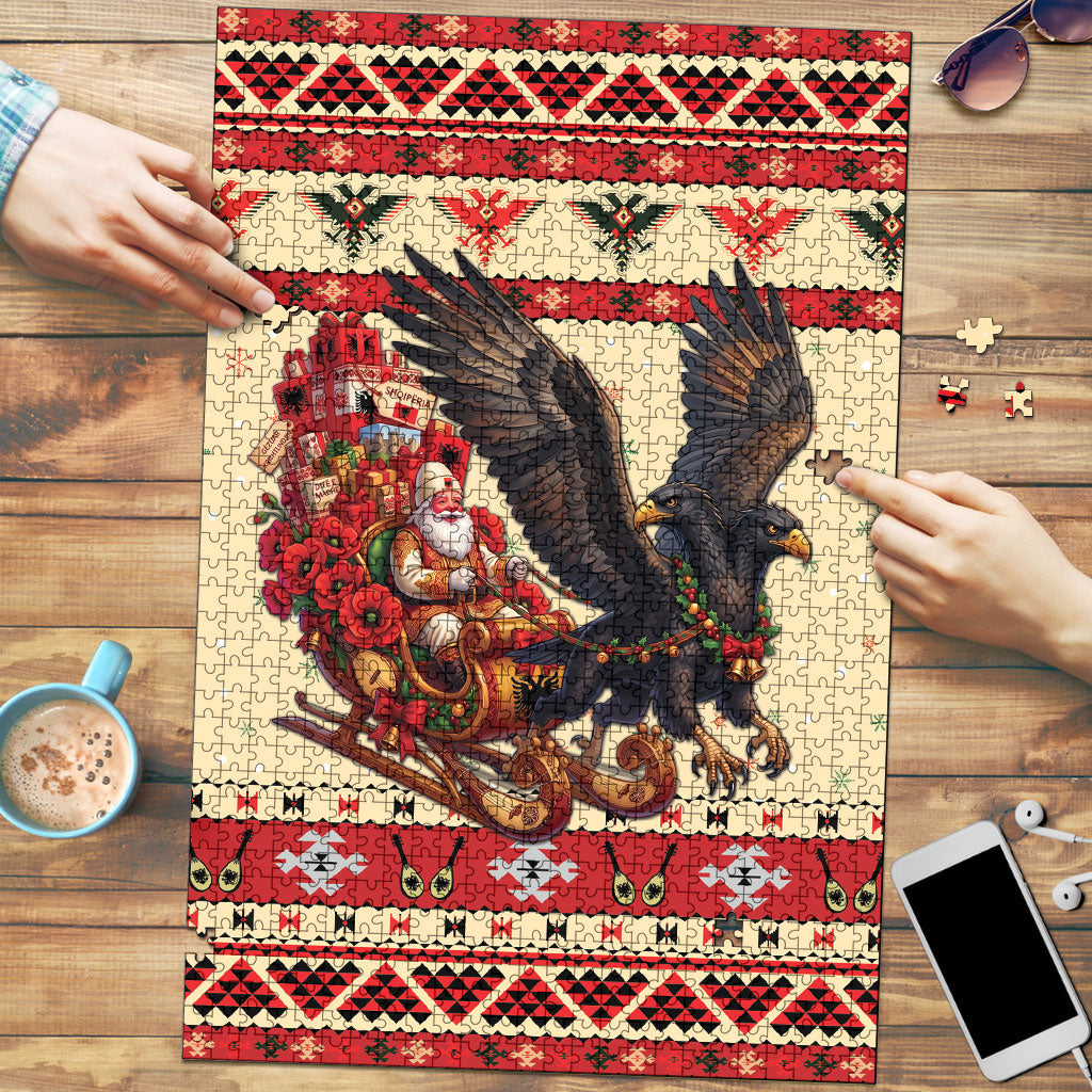 Albania Christmas Puzzle Double Headed Eagle Santa Sleigh