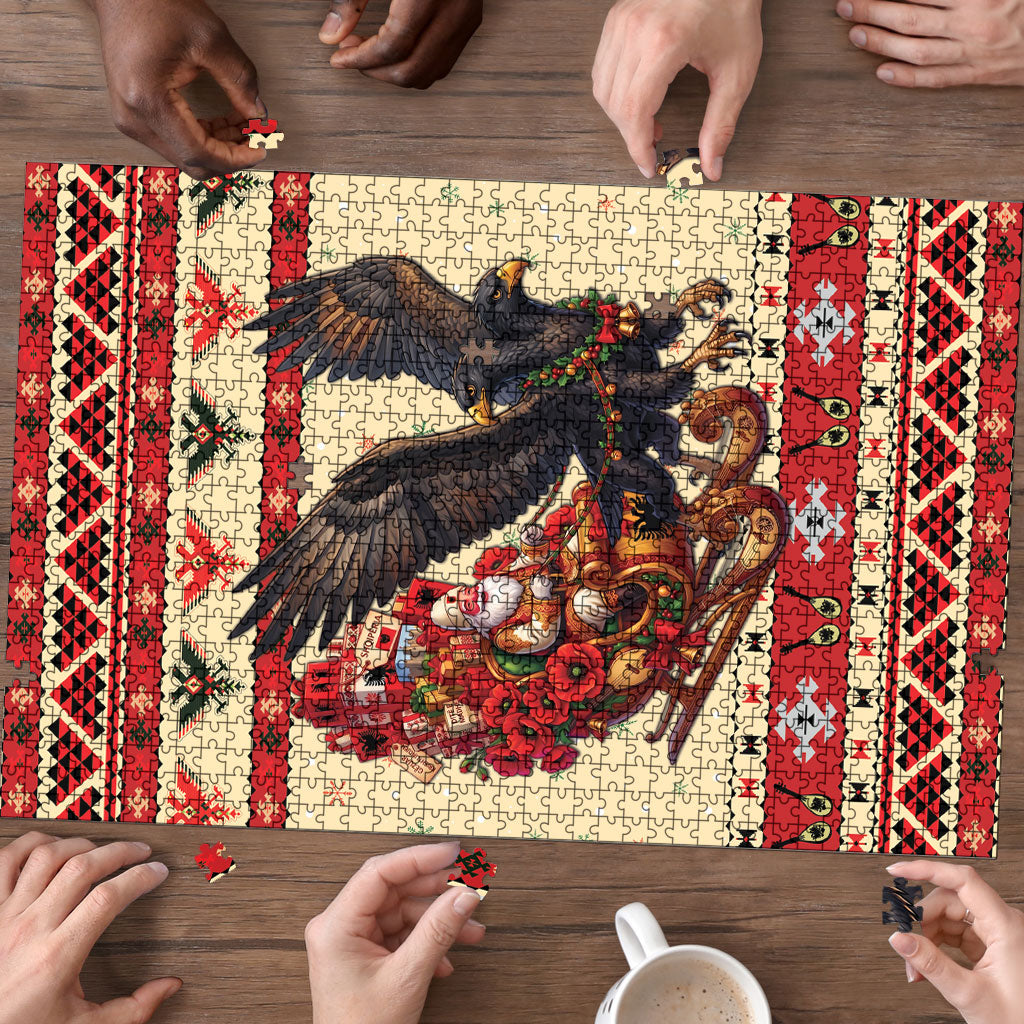 Albania Christmas Puzzle Double Headed Eagle Santa Sleigh