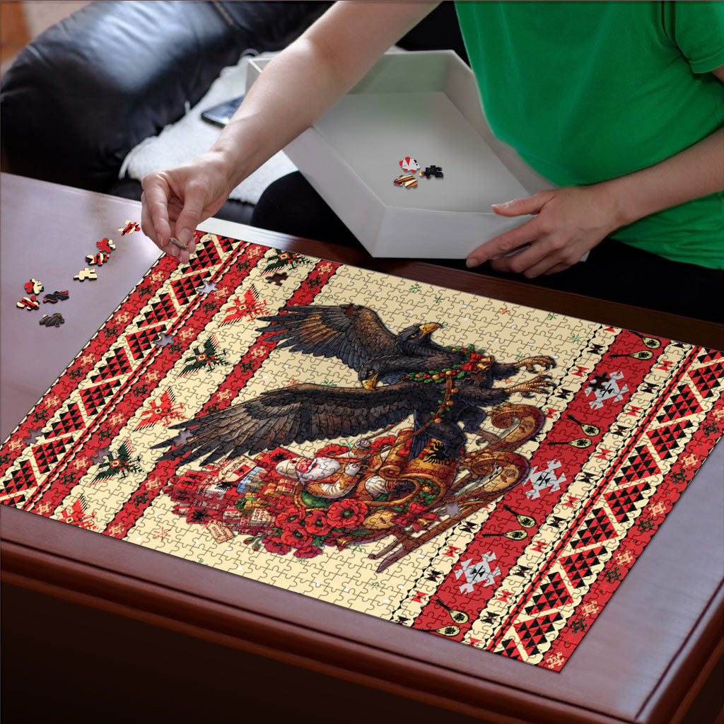 Albania Christmas Puzzle Double Headed Eagle Santa Sleigh