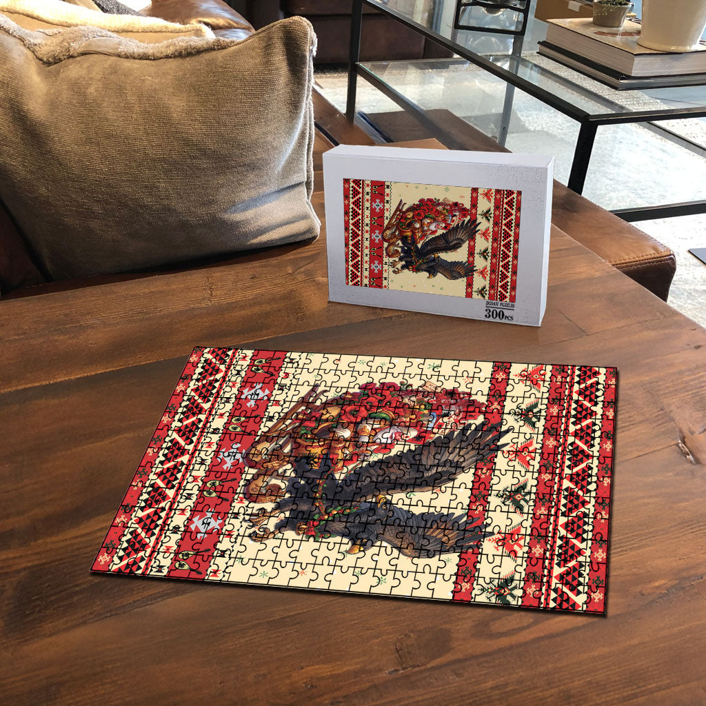 Albania Christmas Puzzle Double Headed Eagle Santa Sleigh