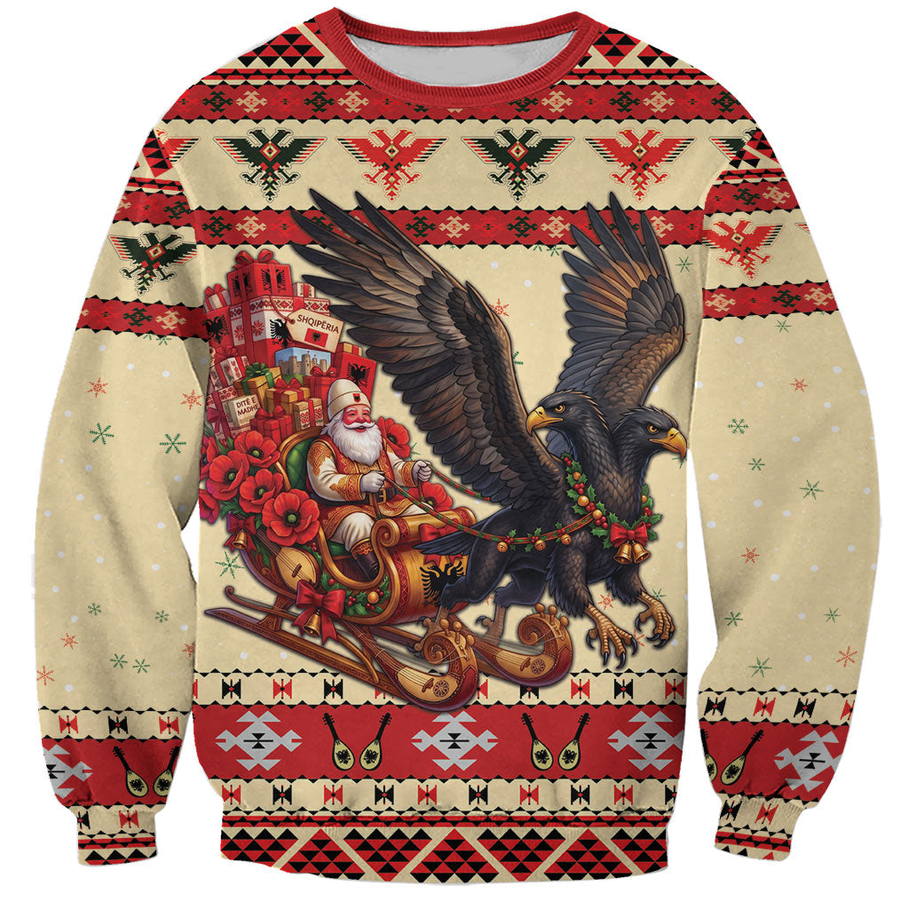 Albania Christmas Sweatshirt Double Headed Eagle Santa Sleigh