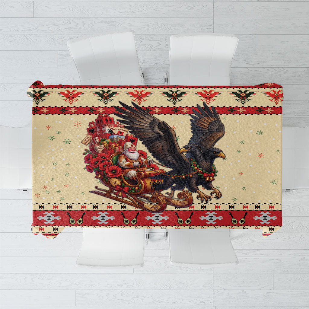 Albania Christmas Tablecloth Double Headed Eagle Santa Sleigh