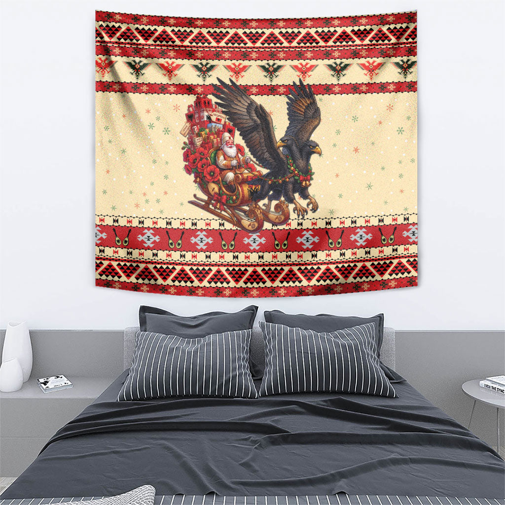 Albania Christmas Tapestry Double Headed Eagle Santa Sleigh