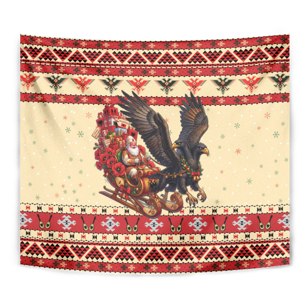Albania Christmas Tapestry Double Headed Eagle Santa Sleigh