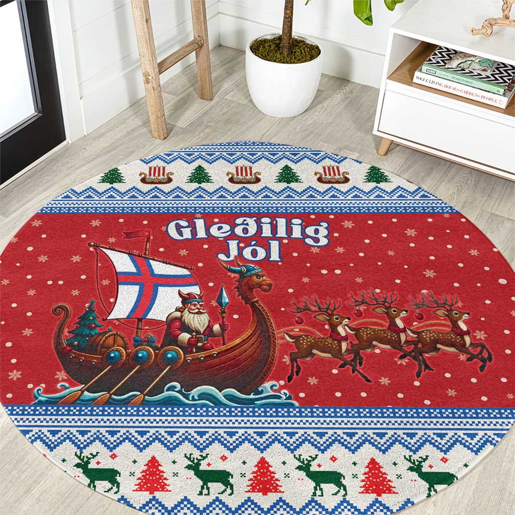 Faroe Islands Viking Santa Christmas Round Carpet Funny Reindeer Norse Xmas - Wonder Print Shop