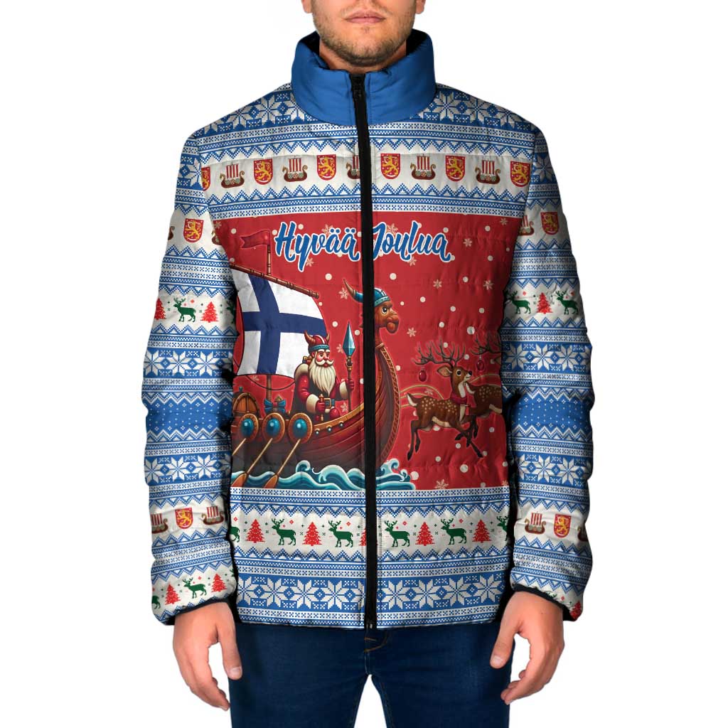 Finland Viking Santa Christmas Padded Jacket Funny Reindeer Norse Xmas - Wonder Print Shop
