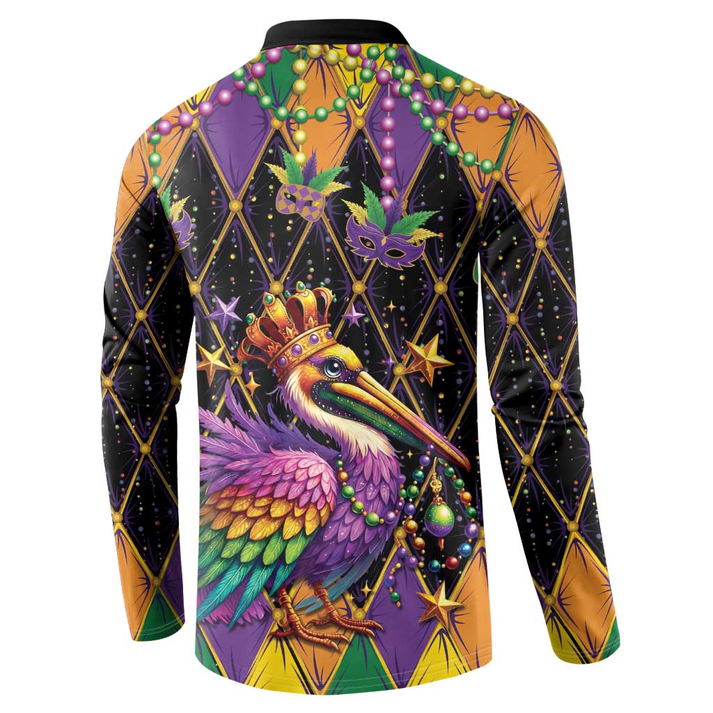 Pelican Mardi Gras Carnival Button Sweatshirt Fat Tuesday - Wonder Print Shop