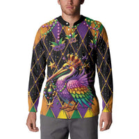 Pelican Mardi Gras Carnival Button Sweatshirt Fat Tuesday - Wonder Print Shop