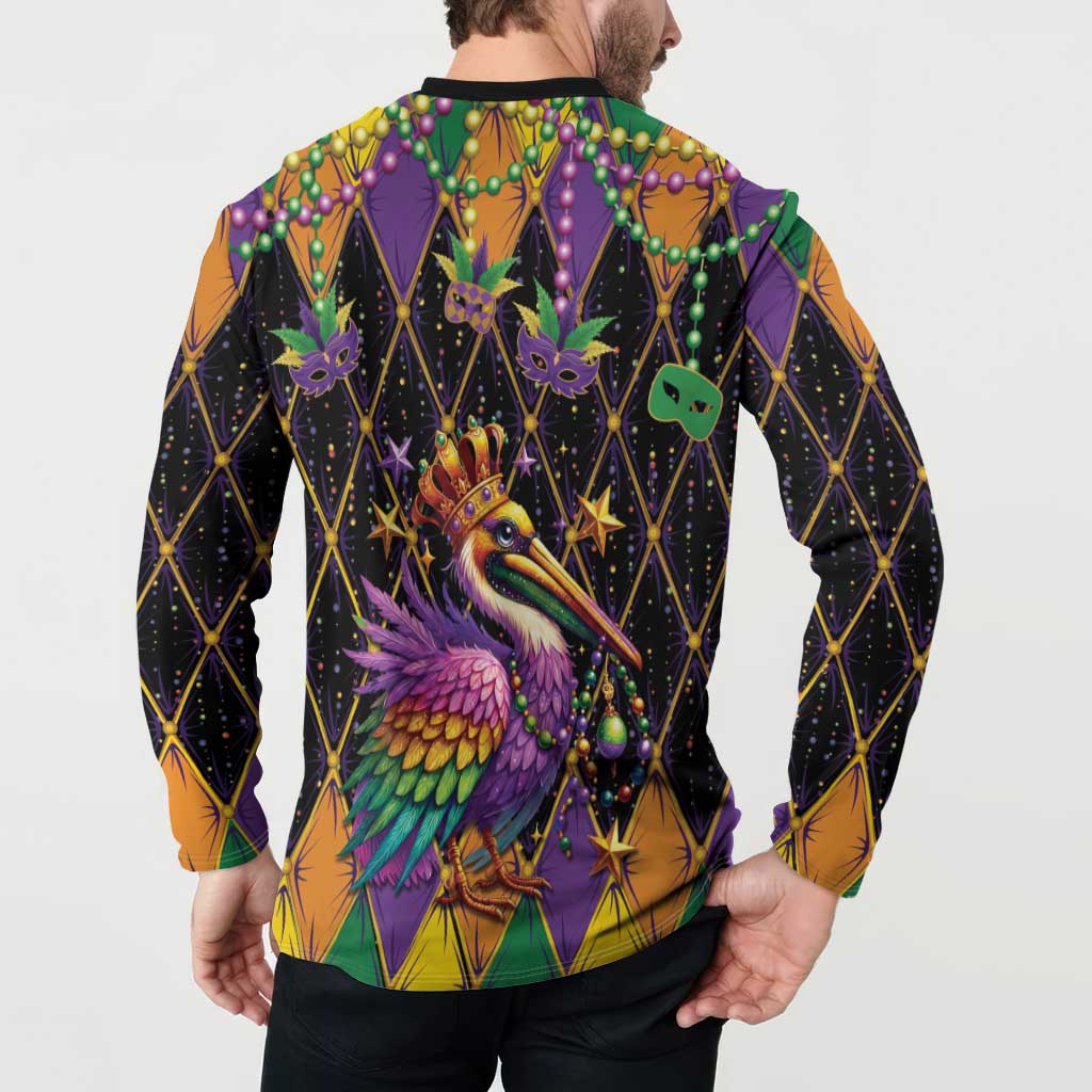 Pelican Mardi Gras Carnival Button Sweatshirt Fat Tuesday - Wonder Print Shop