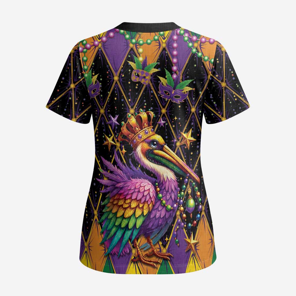 Pelican Mardi Gras Carnival Scrub Top Fat Tuesday - Wonder Print Shop