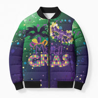 Mardi Gras Masquerade Mask Bomber Puffer Jacket NOLA Vibe - Wonder Print Shop