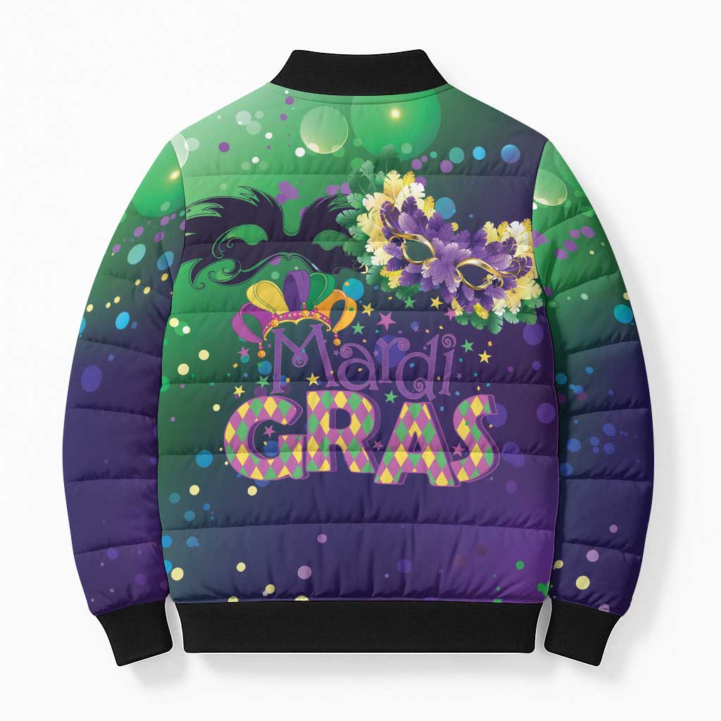 Mardi Gras Masquerade Mask Bomber Puffer Jacket NOLA Vibe - Wonder Print Shop