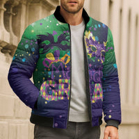 Mardi Gras Masquerade Mask Bomber Puffer Jacket NOLA Vibe - Wonder Print Shop