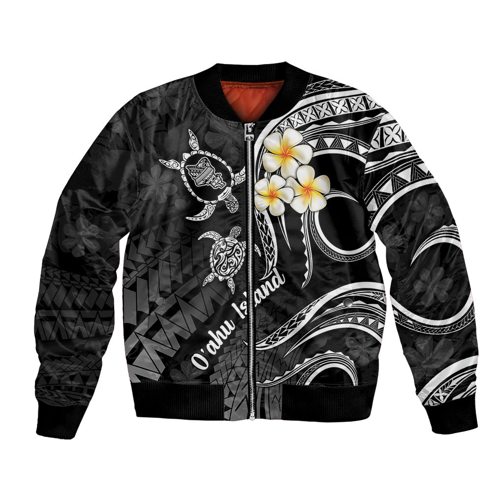 Black unisex bomber jacket with zip front and floral plus tribal graphic sleeves