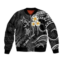 Black unisex bomber jacket with zip front and floral plus tribal graphic sleeves