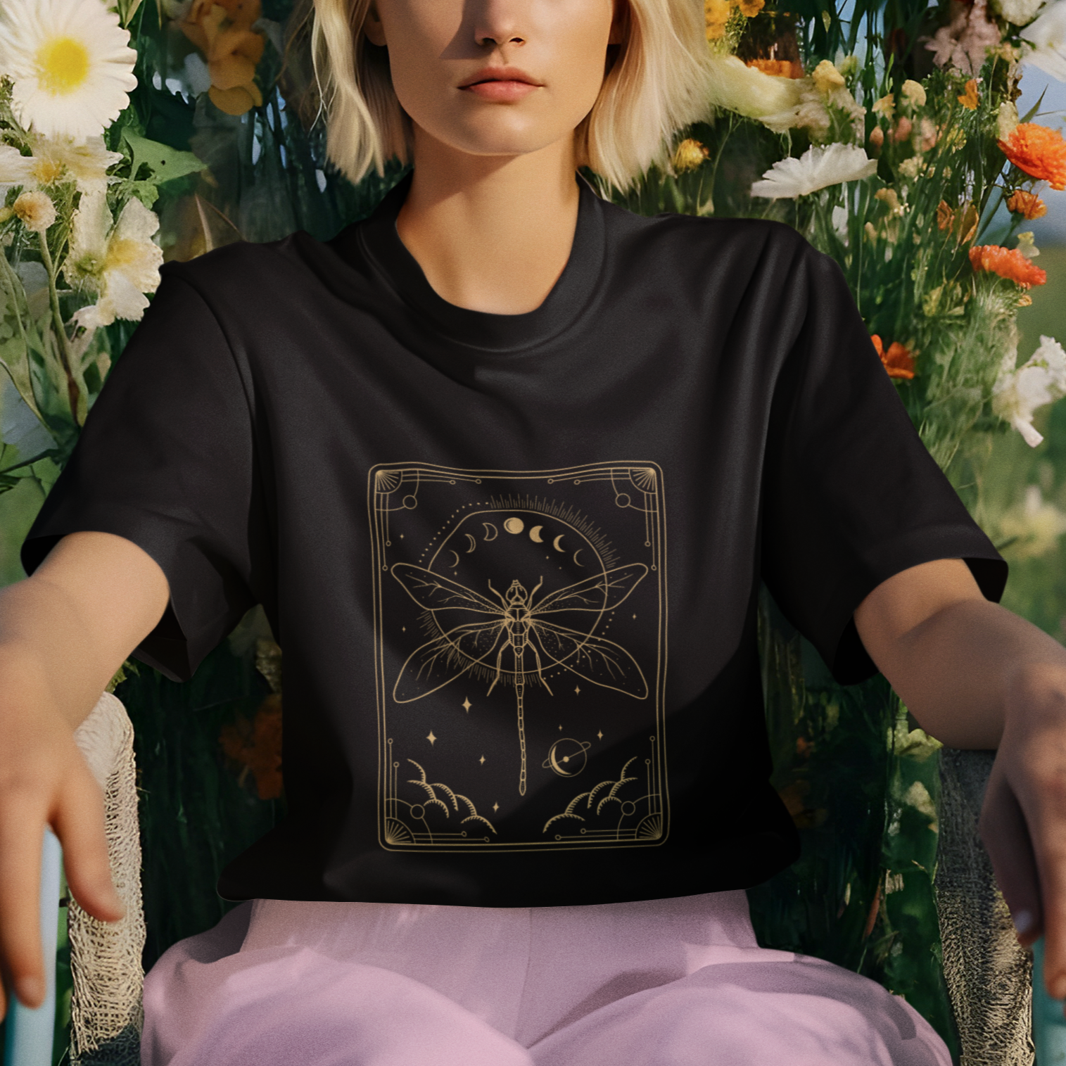 Celestial Dark Academia Dragonfly Tarot Card Moon Phases T Shirt For Women - Wonder Print Shop