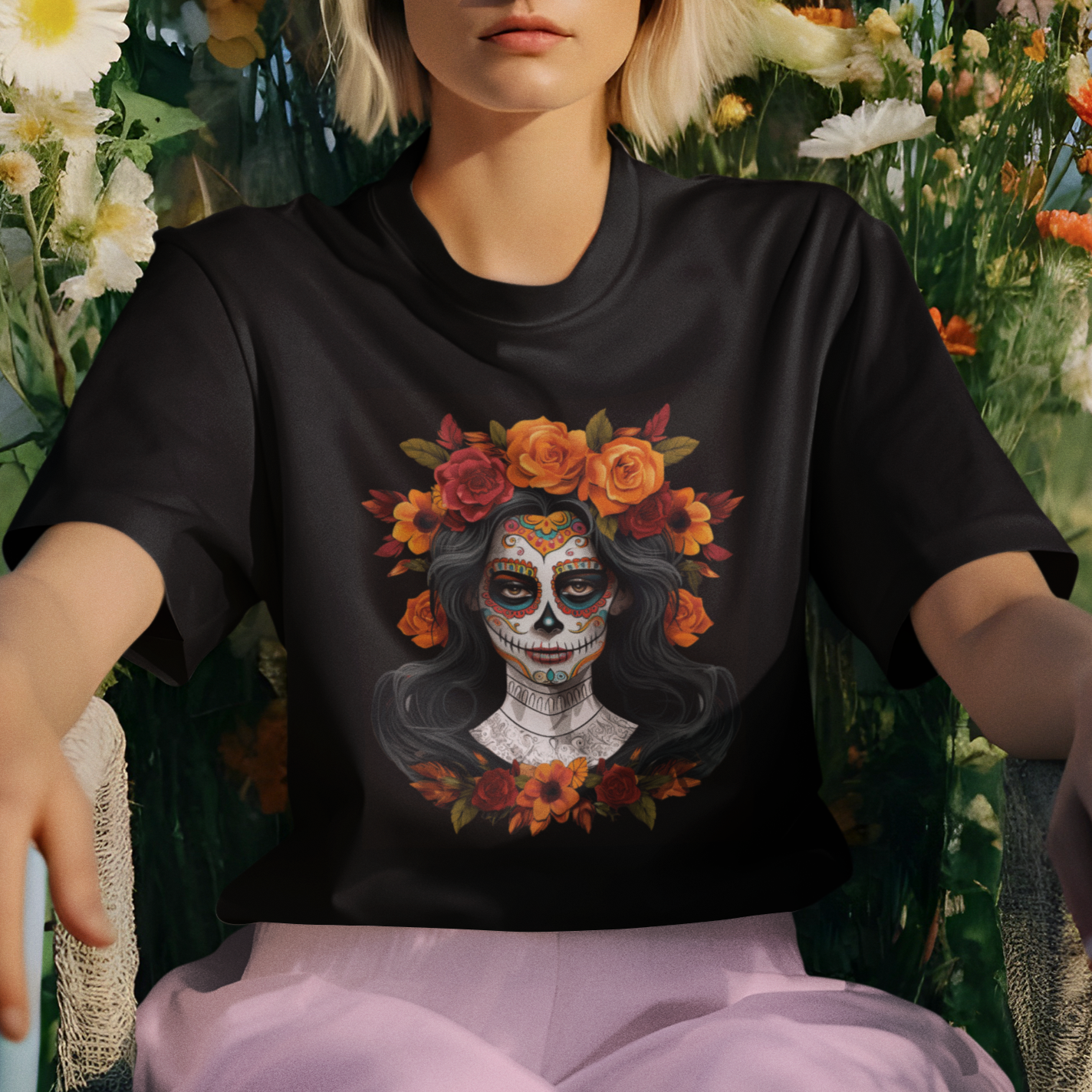 Day of the Dead Women T Shirt For Women De Los Muertos Calavera La Catrina Sugar Skull Women TS02