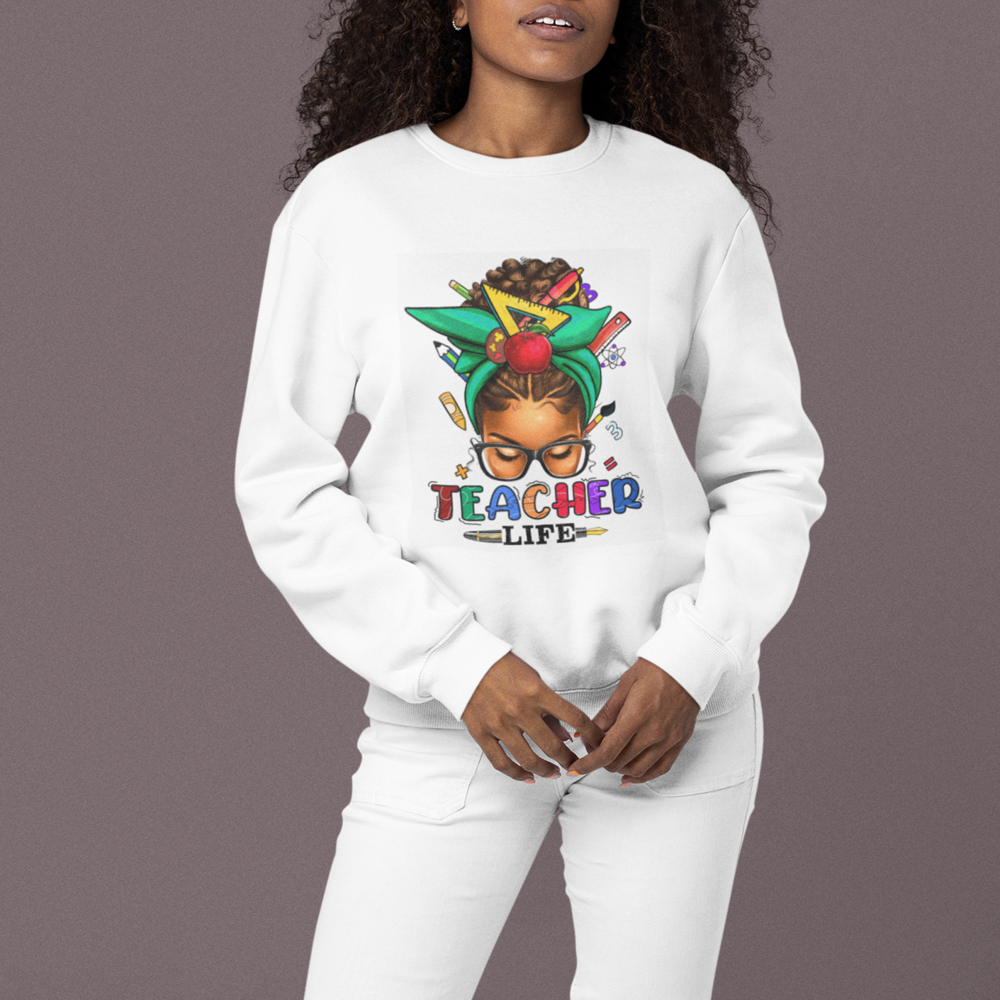 Black Teacher Life Messy Bun African American Educate Sweatshirt TS09