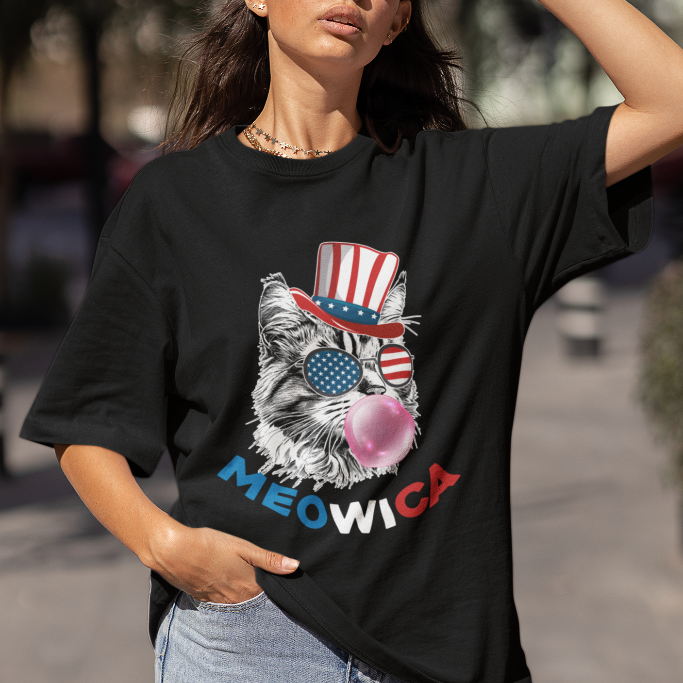 American Cat T Shirt Patriotic Cat Meowica Bubblegum 4th of July Funny Cat Lover - Wonder Print Shop