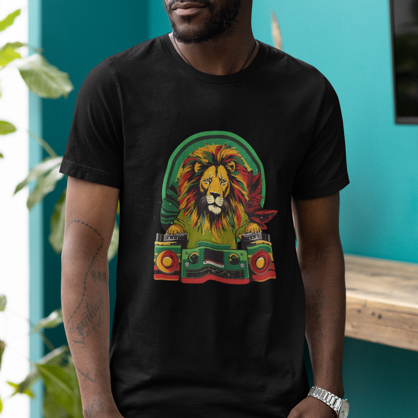 Rasta Reggae Music Headphones Jamaican Pride Lion Boombox T Shirt TS09