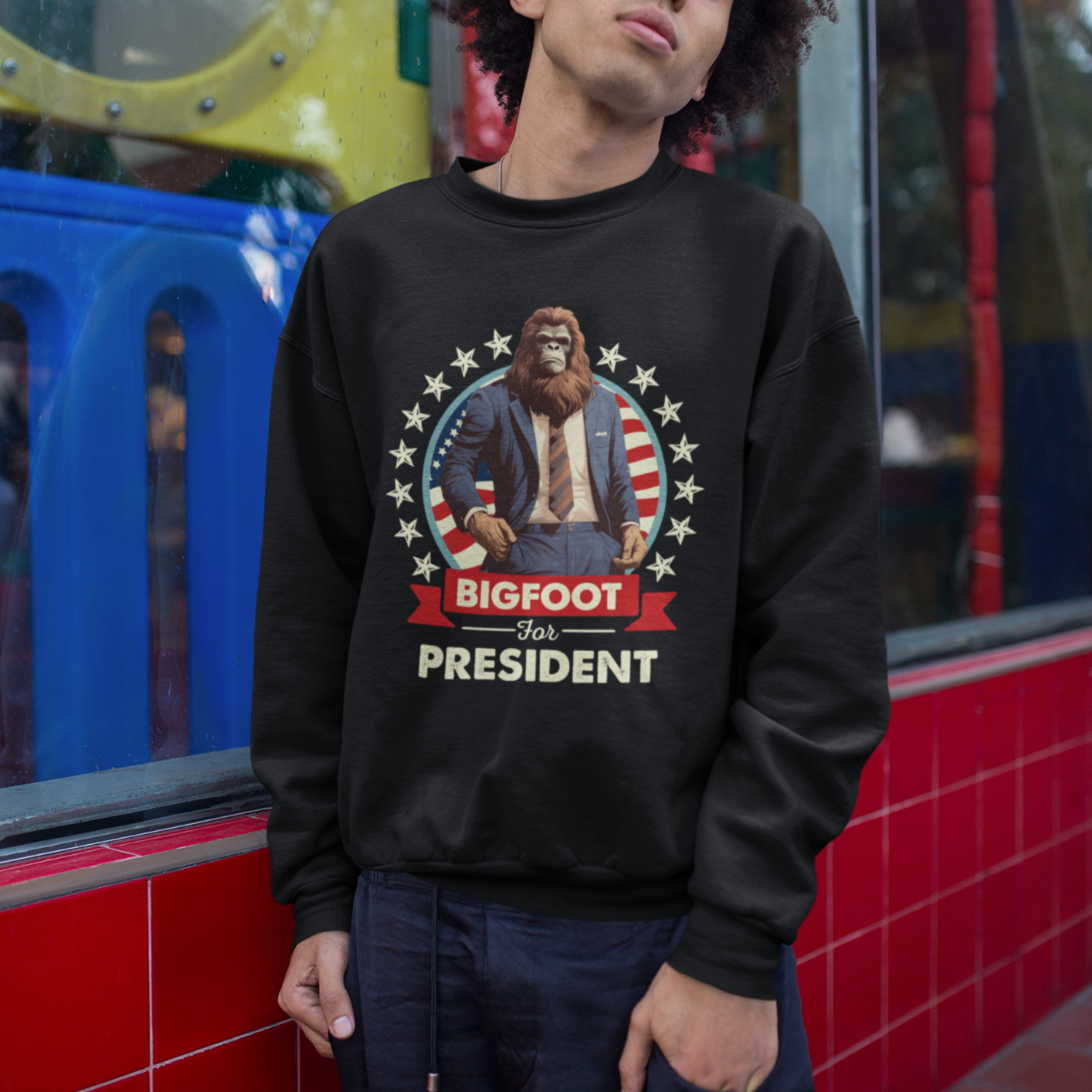 Bigfoot For President Sweatshirt Funny American USA Flag Sasquatch Election - Wonder Print Shop