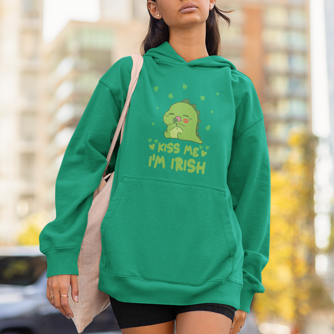 St. Patrick's Day Hoodie Kiss Me I'm Irish Cute Dinosaur - Wonder Print Shop