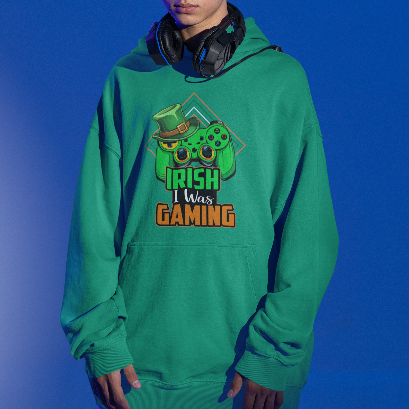 St. Patrick's Day Hoodie Irish I Was Gaming Funny Lucky Shamrocks Gamer - Wonder Print Shop