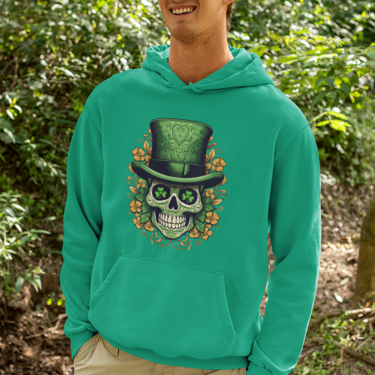 St. Patrick's Day Hoodie Irish Sugar Skull Lucky Hat Shamrocks - Wonder Print Shop