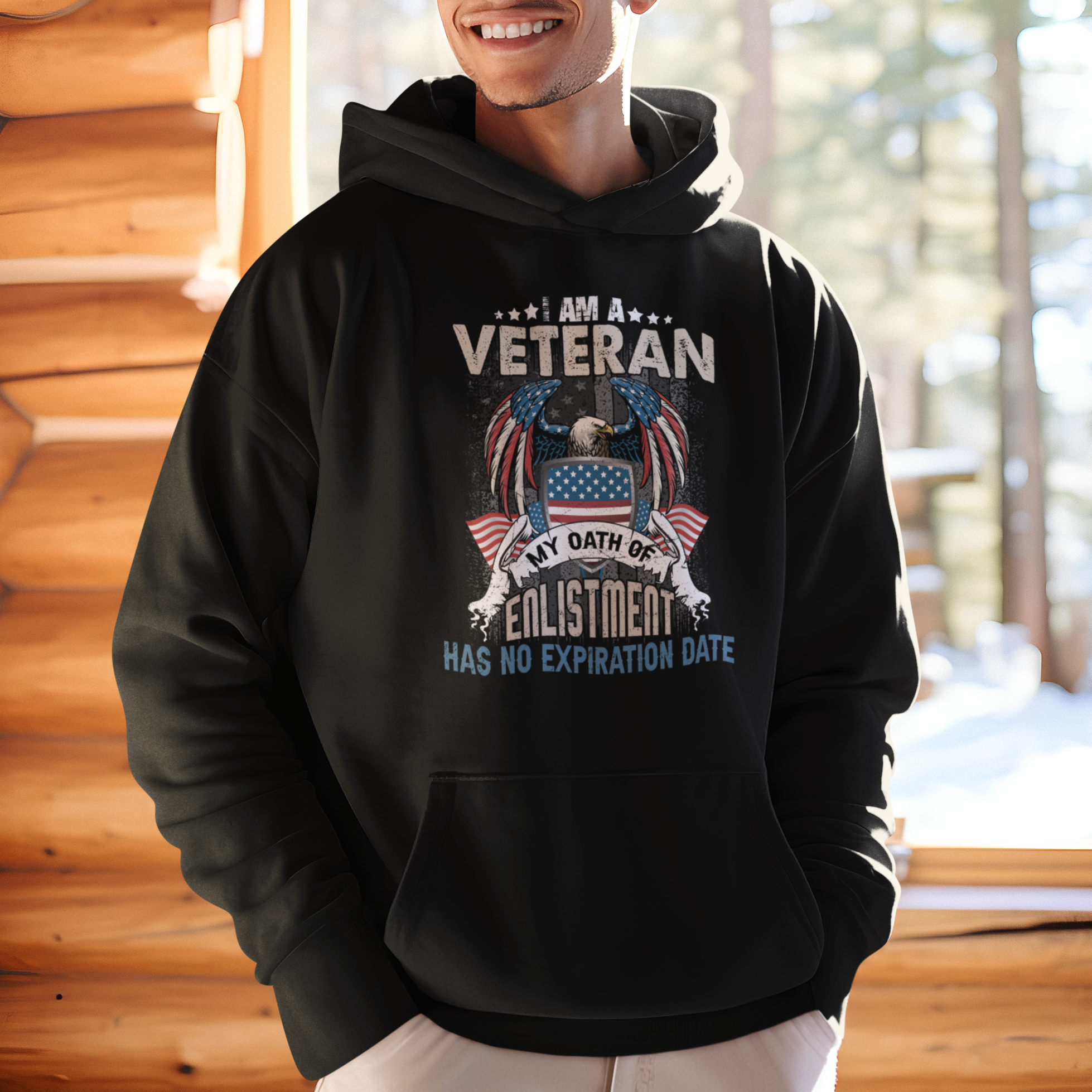 Veteran Hoodie My Oath Of Enlistment Has No Expiration Date American Bald Eagle US Flag - Wonder Print Shop