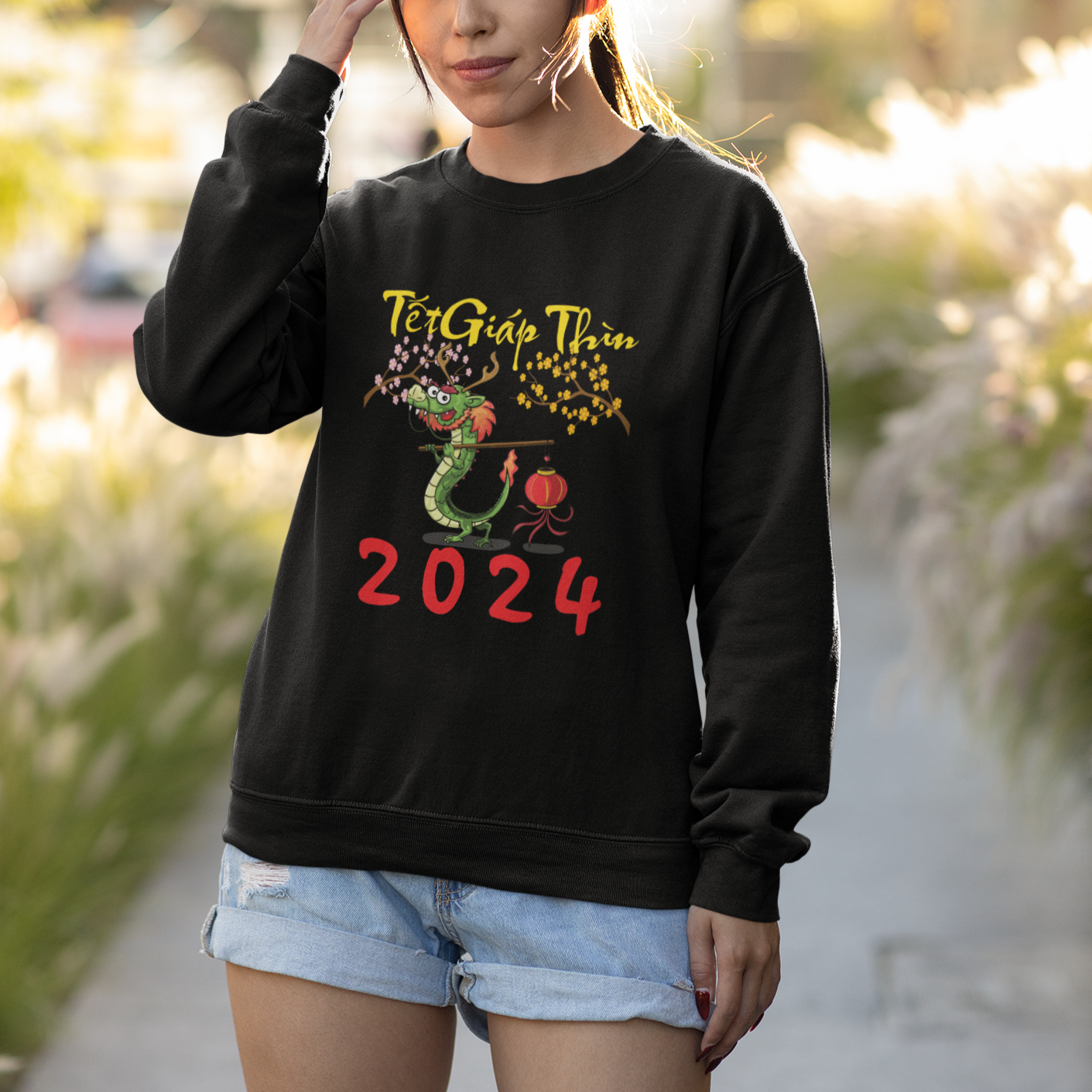 Vietnamese Lunar New Year Sweatshirt Tet Giap Thin Dragon Year 2024 Chuc Mung Nam Moi - Wonder Print Shop