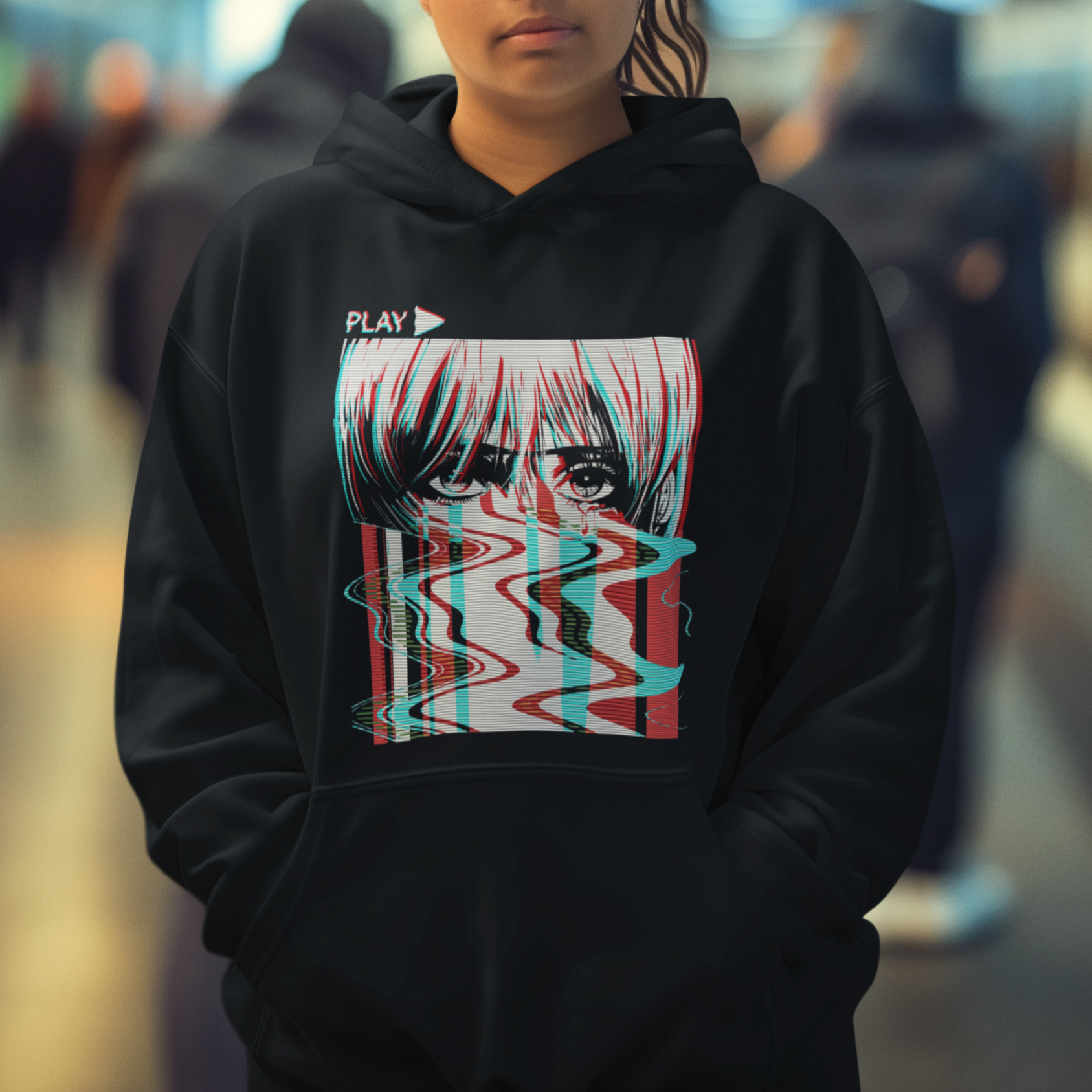 Sad Anime Girl Hoodie Vaporwave Aesthetic Japanese Otaku - Wonder Print Shop