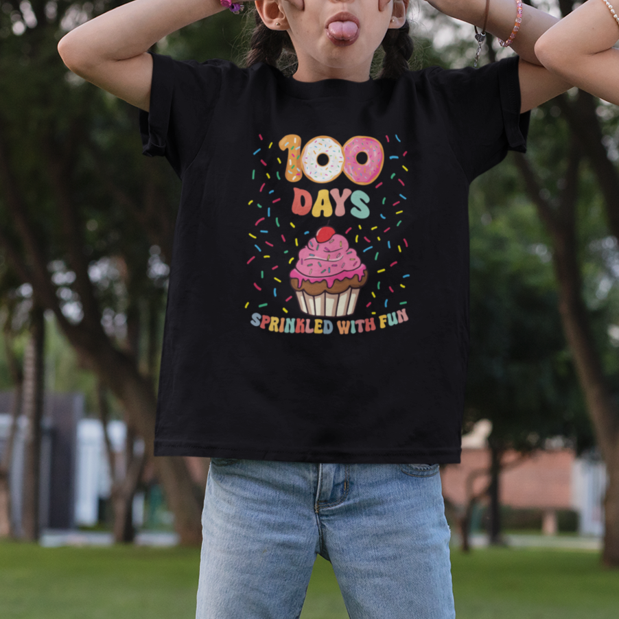 100th Day Of School T Shirt For Kid 100 Days Sprinkled With Fun Cupcake Donut - Wonder Print Shop