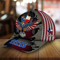 Eagle and TEXAS baseball cap with red stripes, 'YOUR NAME' on side