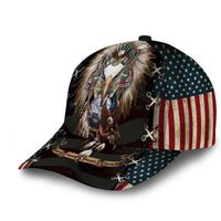Black classic cap with 3D eagle on American flag stars and stripes, curved brim.
