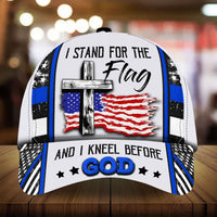Multicolored patriotic baseball cap with 3D cross-and-flag print and 'GOD' front text