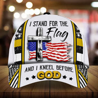 Multicolored patriotic baseball cap with 3D cross-and-flag graphic and 'GOD' front text