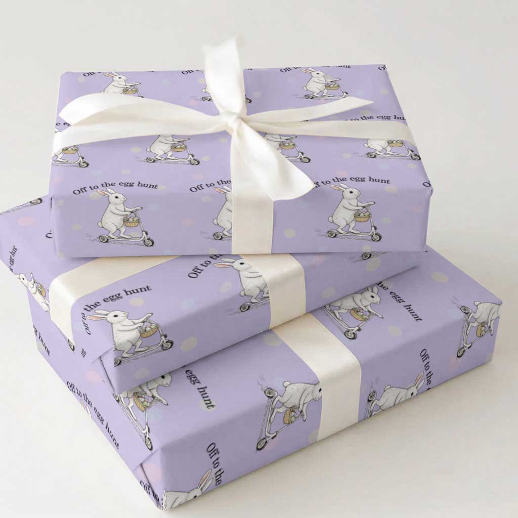 Off To The Egg Hunt Wrapping Paper Roll Funny Easter Bunny