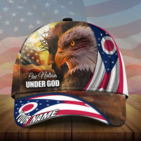 3D eagle baseball cap with US flag stripes and 'YOUR NAME' on brim